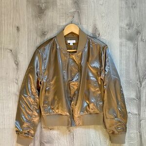 Topshop Gold Metallic Cropped Zippered Bomber Jacket - Women's Size Small (4-6)